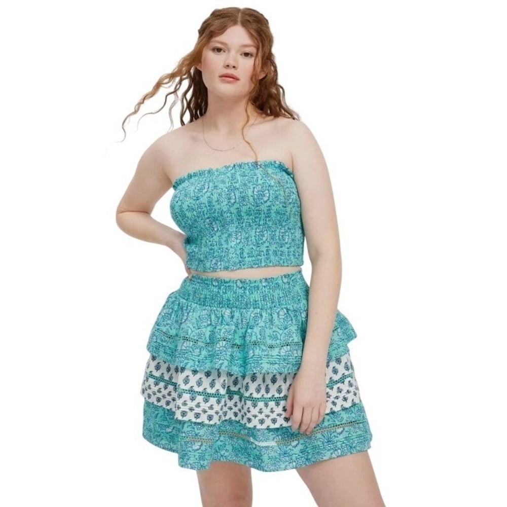 Roller Rabbit x Target 2 Piece Set XL Smocked Crop‎ Top Tiered Mini Skirt NWT